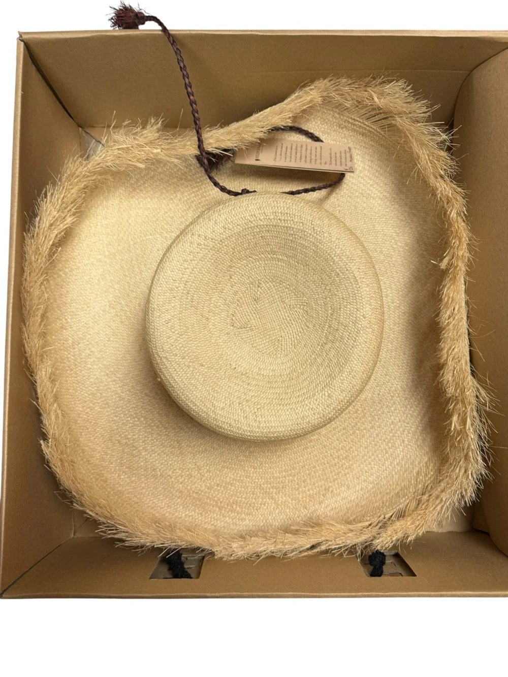 NIB Helen Kaminski Natural Straw Sun Hat Frayed Brim Braided Band 16”